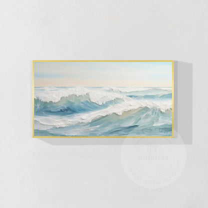 Original Textured Ocean Waves Painting: Framed Coastal Nature Art #8