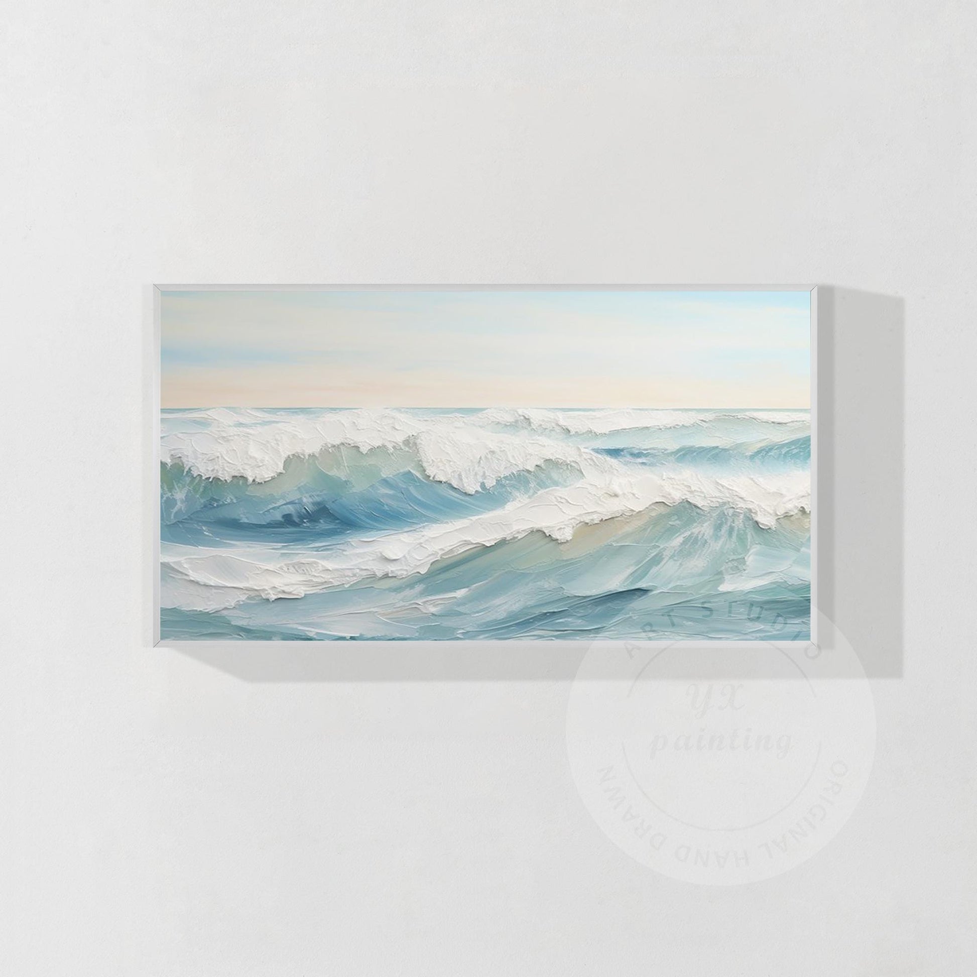 Original Textured Ocean Waves Painting: Framed Coastal Nature Art #9