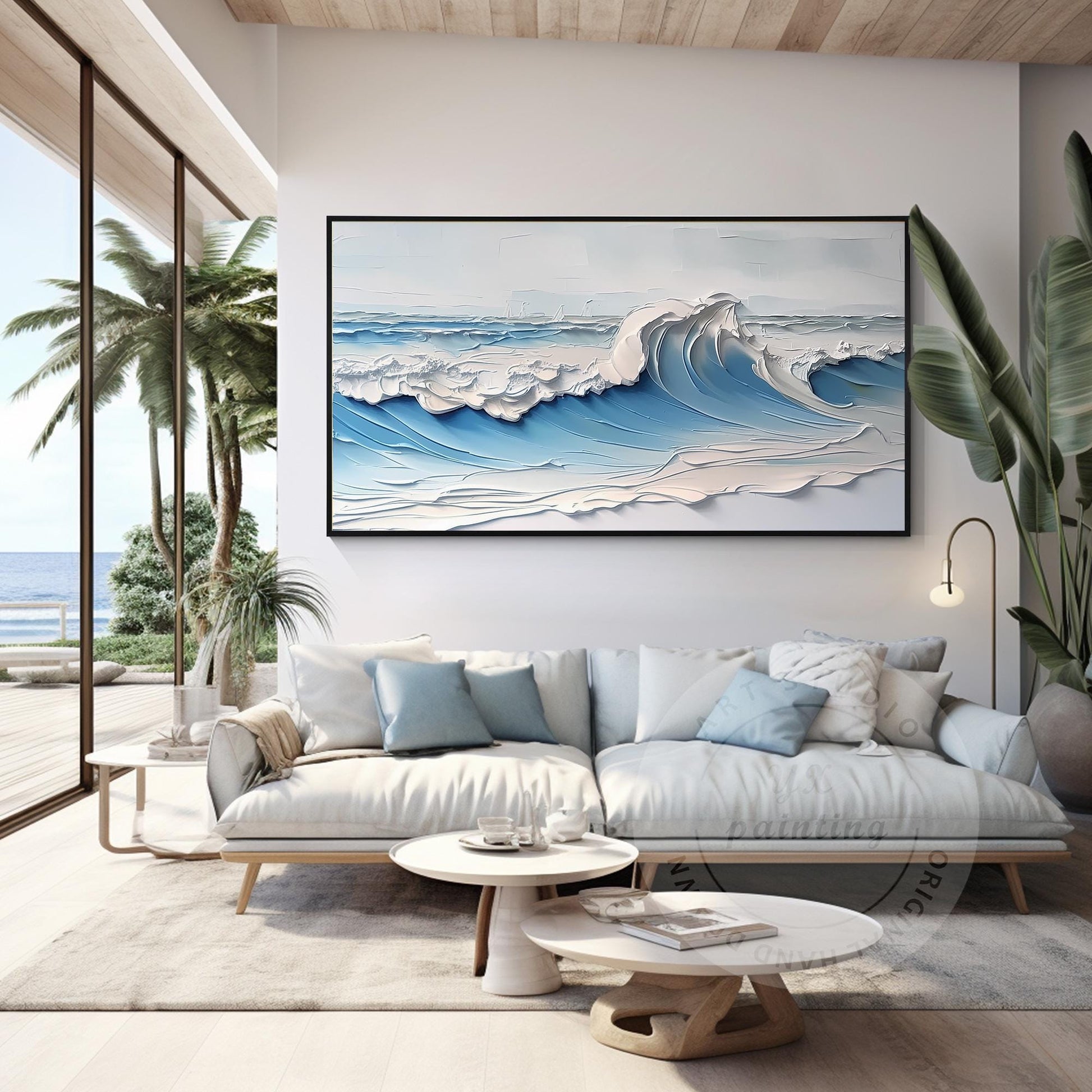 Original Textured Whitecaps Painting: Hand-Drawn Ocean Waves on Canvas #2