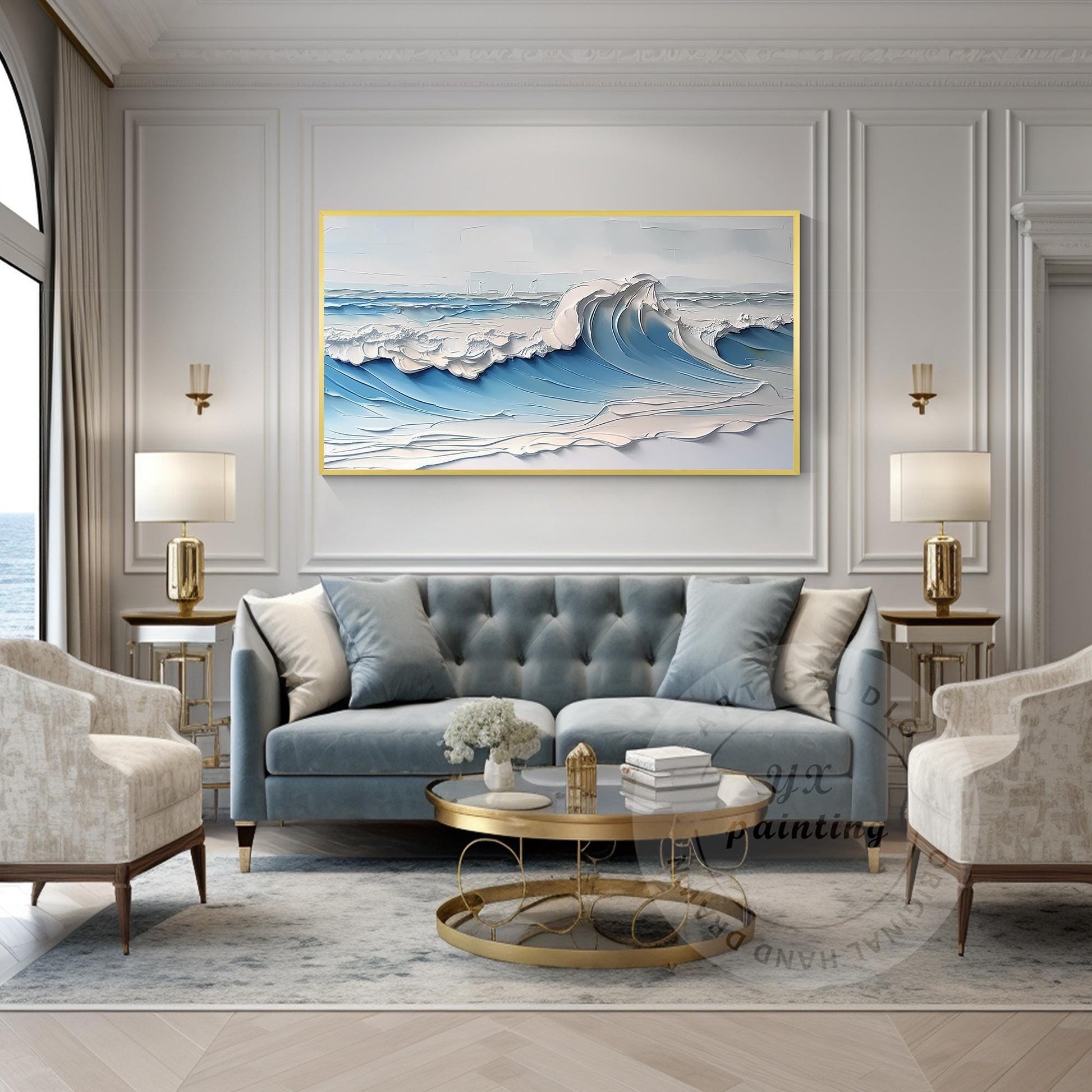 Original Textured Whitecaps Painting: Hand-Drawn Ocean Waves on Canvas #5