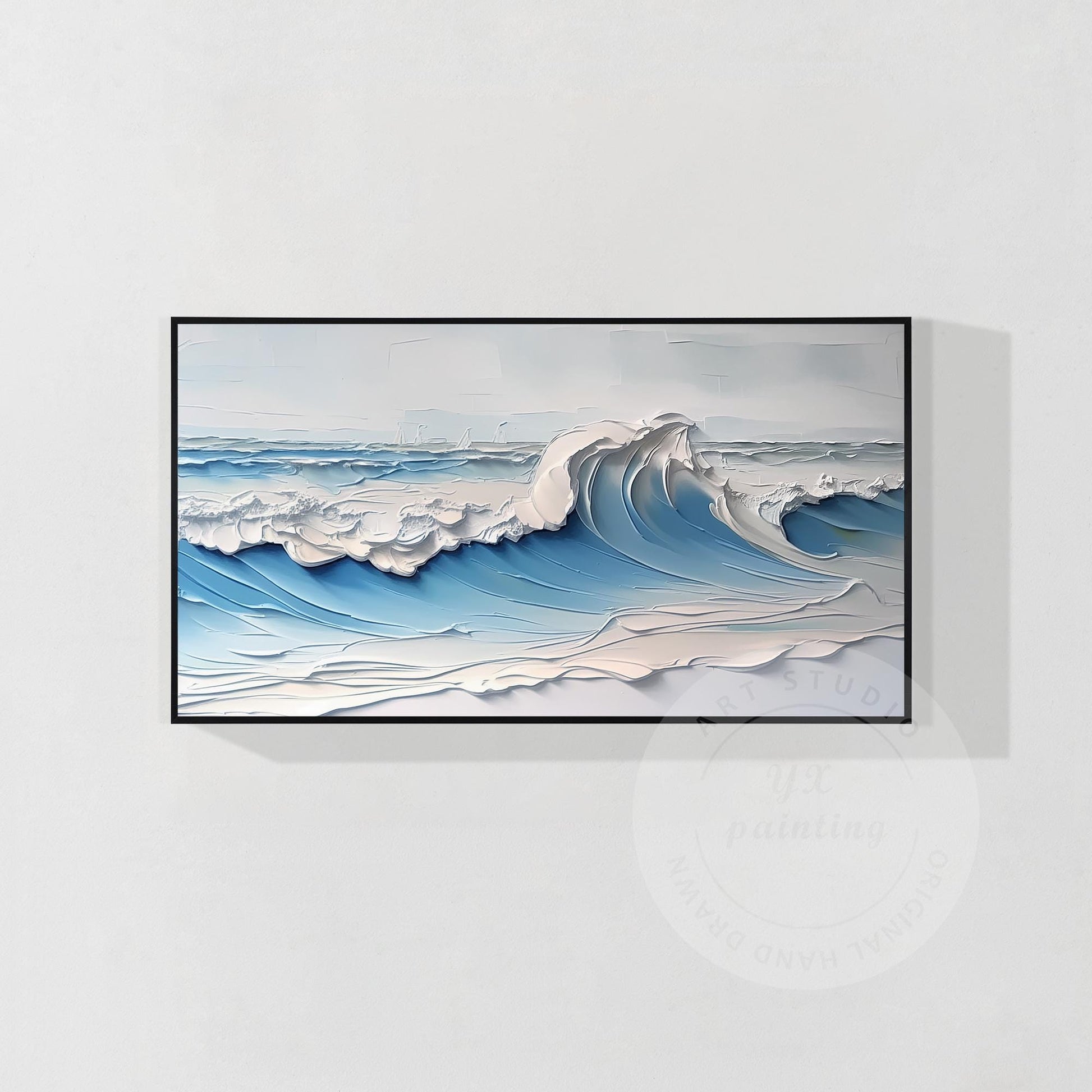 Original Textured Whitecaps Painting: Hand-Drawn Ocean Waves on Canvas #7