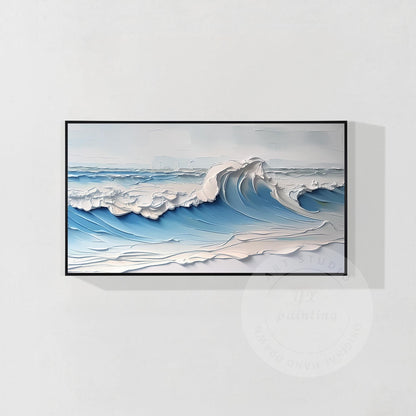 Original Textured Whitecaps Painting: Hand-Drawn Ocean Waves on Canvas #7