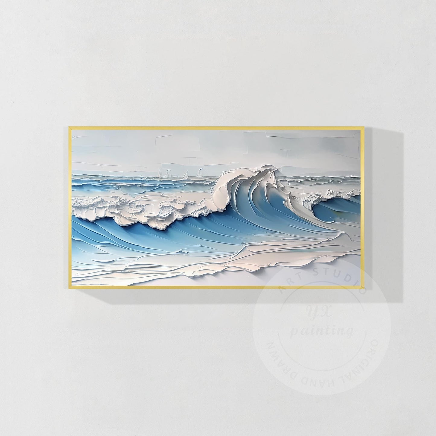 Original Textured Whitecaps Painting: Hand-Drawn Ocean Waves on Canvas #8