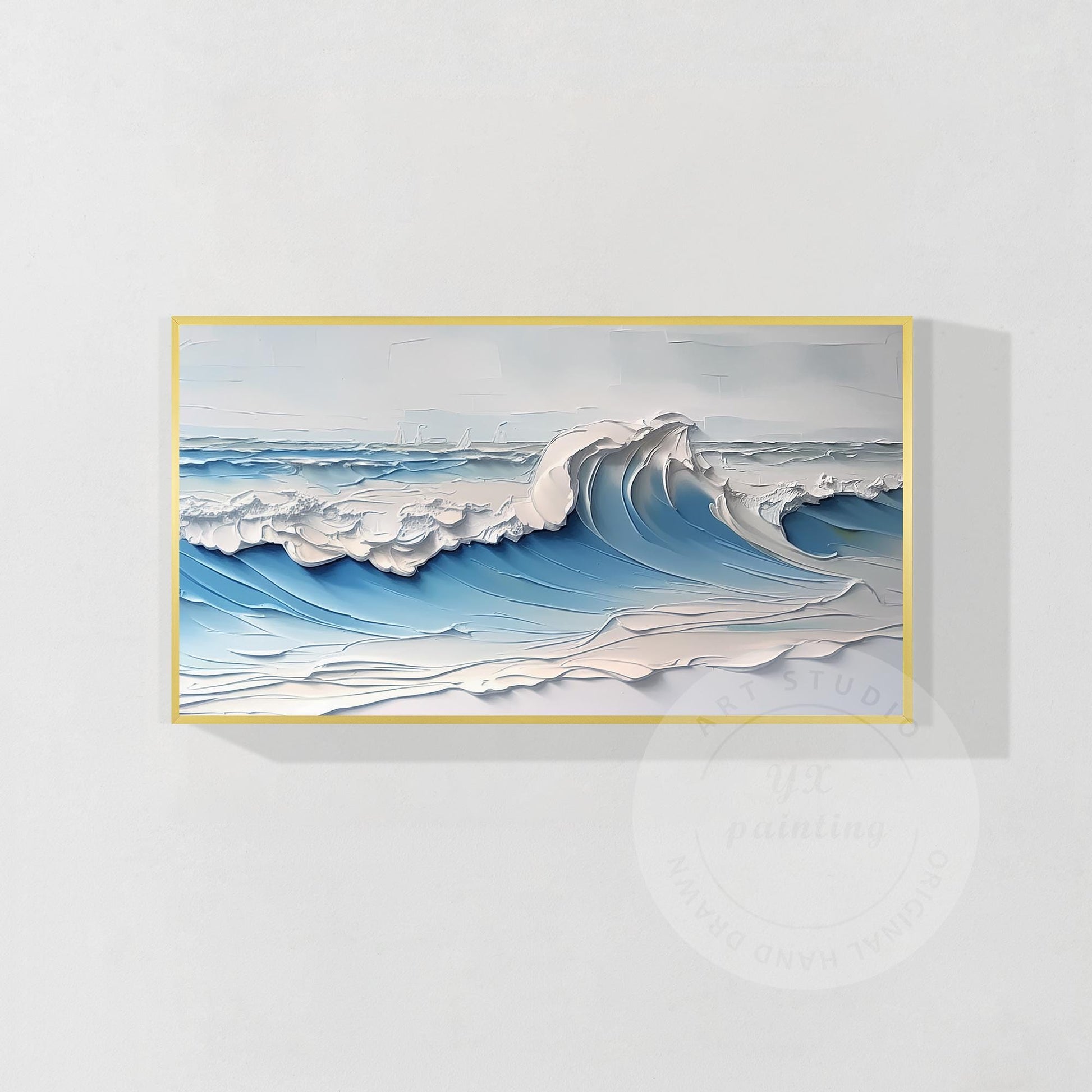 Original Textured Whitecaps Painting: Hand-Drawn Ocean Waves on Canvas #8