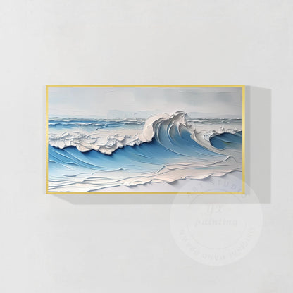 Original Textured Whitecaps Painting: Hand-Drawn Ocean Waves on Canvas #8