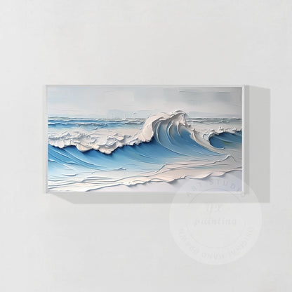Original Textured Whitecaps Painting: Hand-Drawn Ocean Waves on Canvas #9