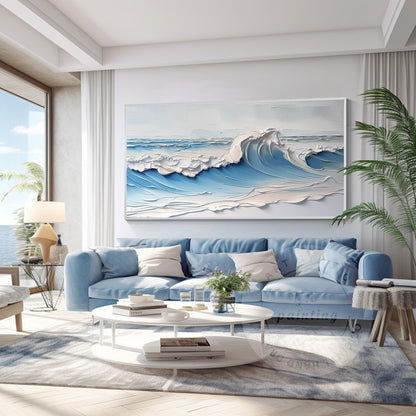 Original Textured Whitecaps Painting: Hand-Drawn Ocean Waves on Canvas #1
