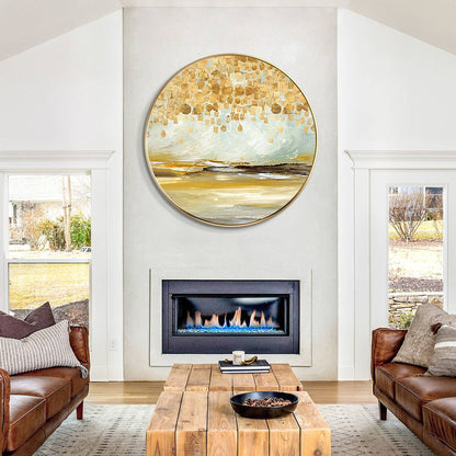 Origineel abstract landschap acrylschilderij op canvas rond ingelijst schilderij #11