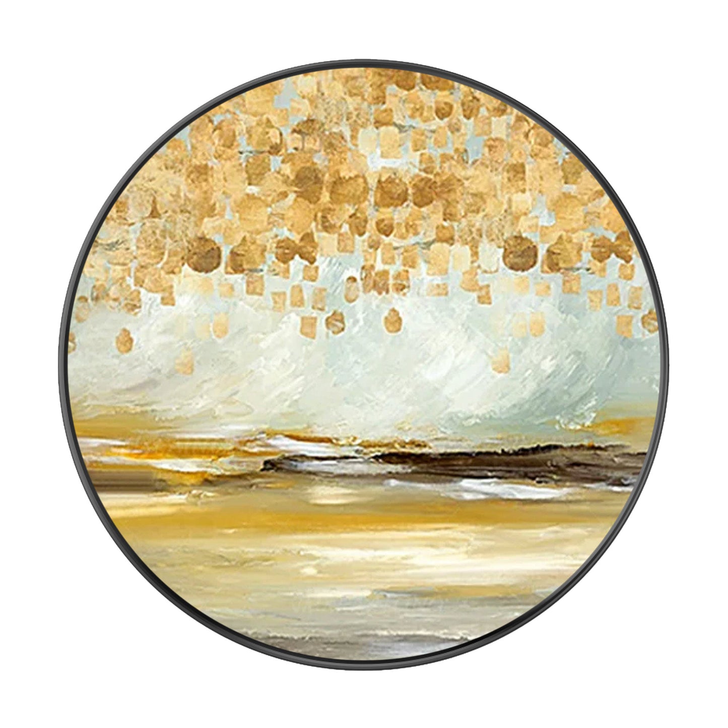 Origineel abstract landschap acrylschilderij op canvas rond ingelijst schilderij #18