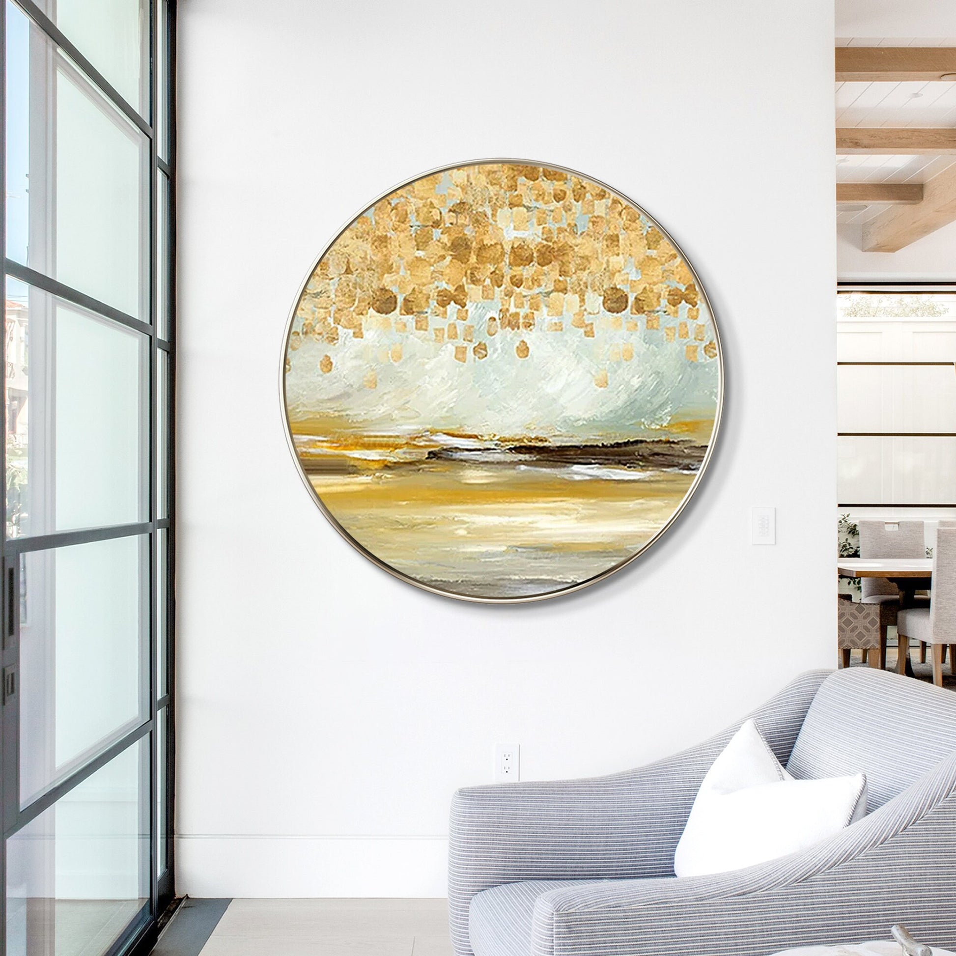 Origineel abstract landschap acrylschilderij op canvas rond ingelijst schilderij #5