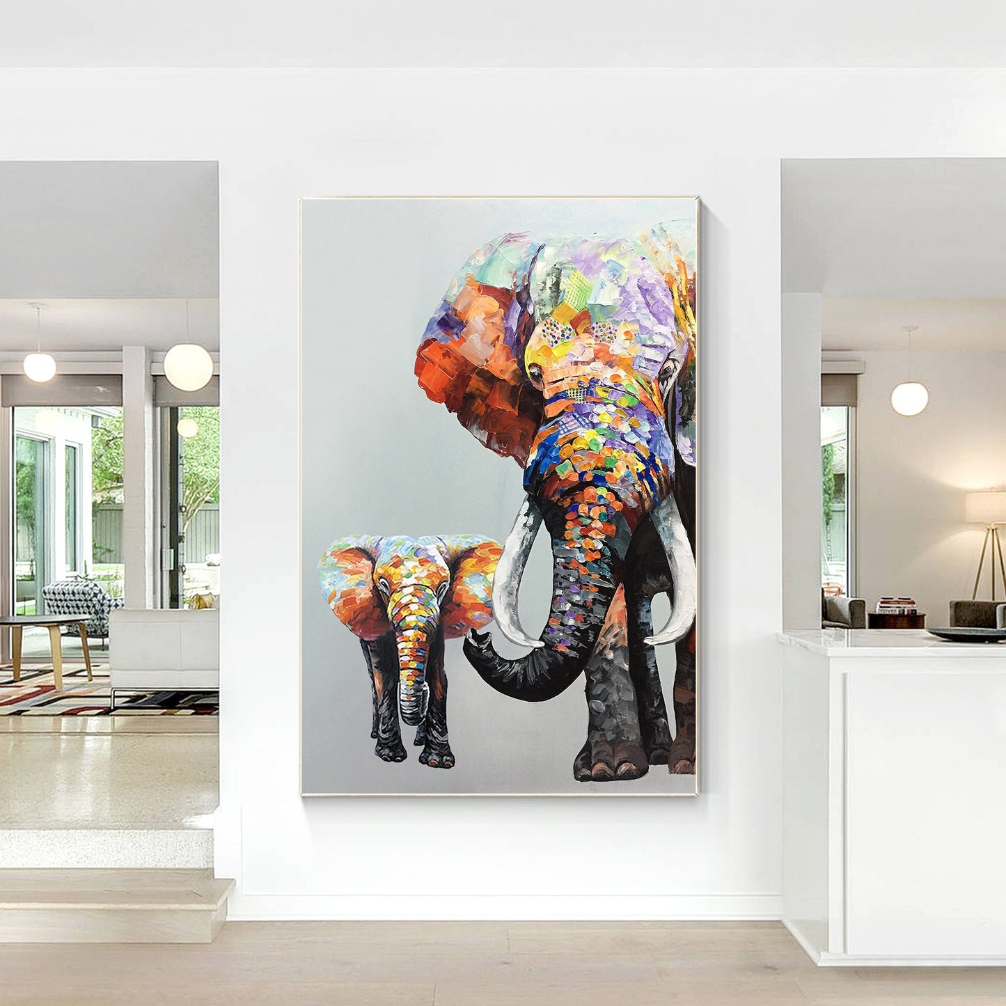 Origineel schilderij olifant schilderij op canvas, olifant familie olifant baby  #12