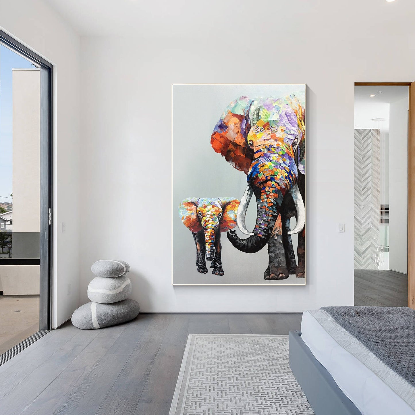 Origineel schilderij olifant schilderij op canvas, olifant familie olifant baby  #5
