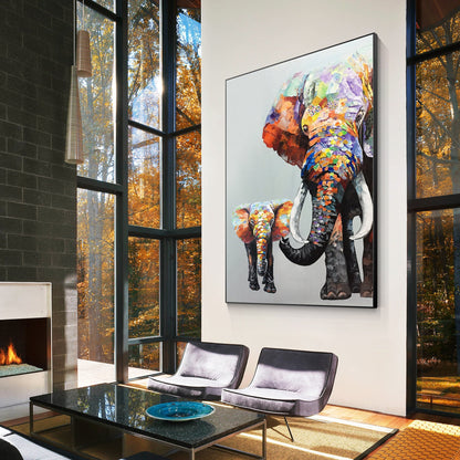 Origineel schilderij olifant schilderij op canvas, olifant familie olifant baby  #1