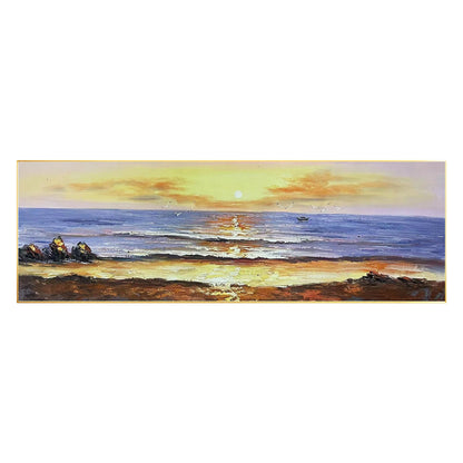 Origineel schilderij zonsopgang zeegezicht: lange horizontale canvas muurkunst #16
