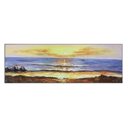 Origineel schilderij zonsopgang zeegezicht: lange horizontale canvas muurkunst #9