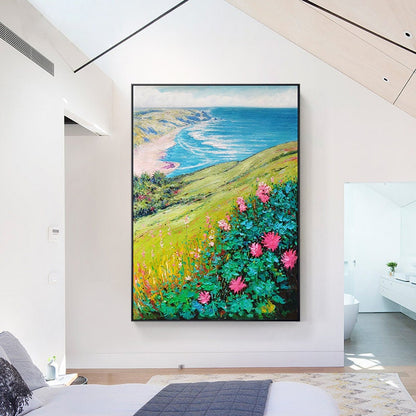 Origineel strand olieverfschilderij bloem zeegezicht oceaan extra grote muur fot #11