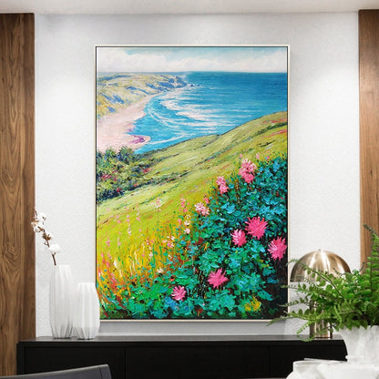 Origineel strand olieverfschilderij bloem zeegezicht oceaan extra grote muur fot #12