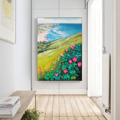 Origineel strand olieverfschilderij bloem zeegezicht oceaan extra grote muur fot #14