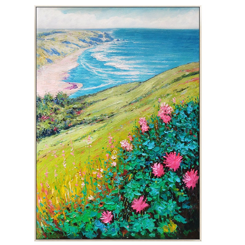 Origineel strand olieverfschilderij bloem zeegezicht oceaan extra grote muur fot #16