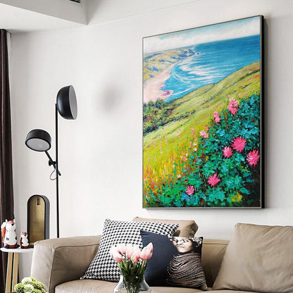Origineel strand olieverfschilderij bloem zeegezicht oceaan extra grote muur fot #5