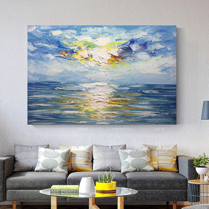 Originele oceaan zee abstract acrylschilderij op canvas zonsopgang zeegezicht pa #2