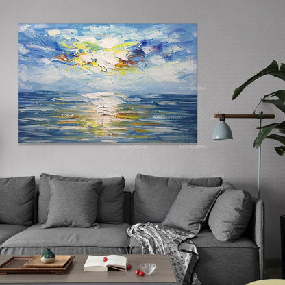 Originele oceaan zee abstract acrylschilderij op canvas zonsopgang zeegezicht pa #4