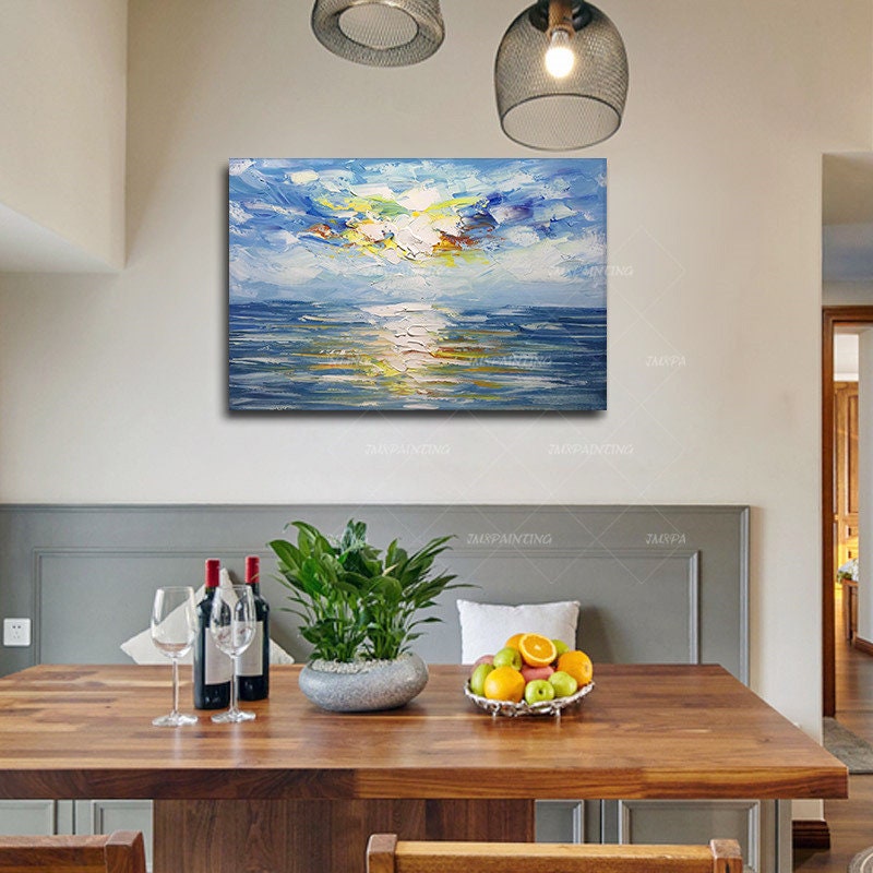 Originele oceaan zee abstract acrylschilderij op canvas zonsopgang zeegezicht pa #5
