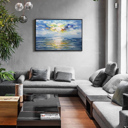 Originele oceaan zee abstract acrylschilderij op canvas zonsopgang zeegezicht pa #6