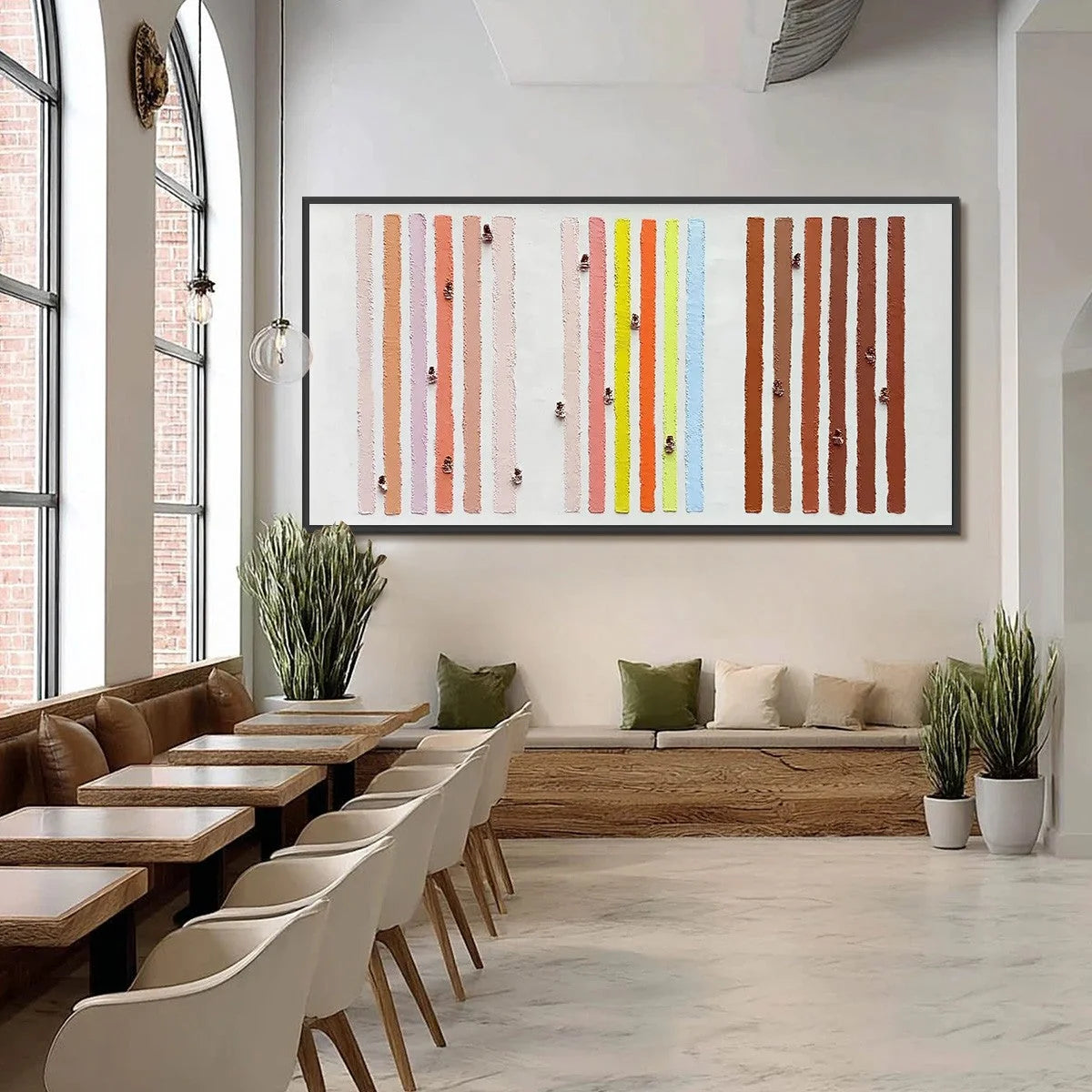 OUR WALKS: Colorful Textured Abstract Painting of Life's Journeys | black frame version on white wall