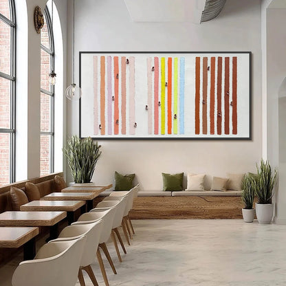 OUR WALKS: Colorful Textured Abstract Painting of Life's Journeys | black frame version on white wall