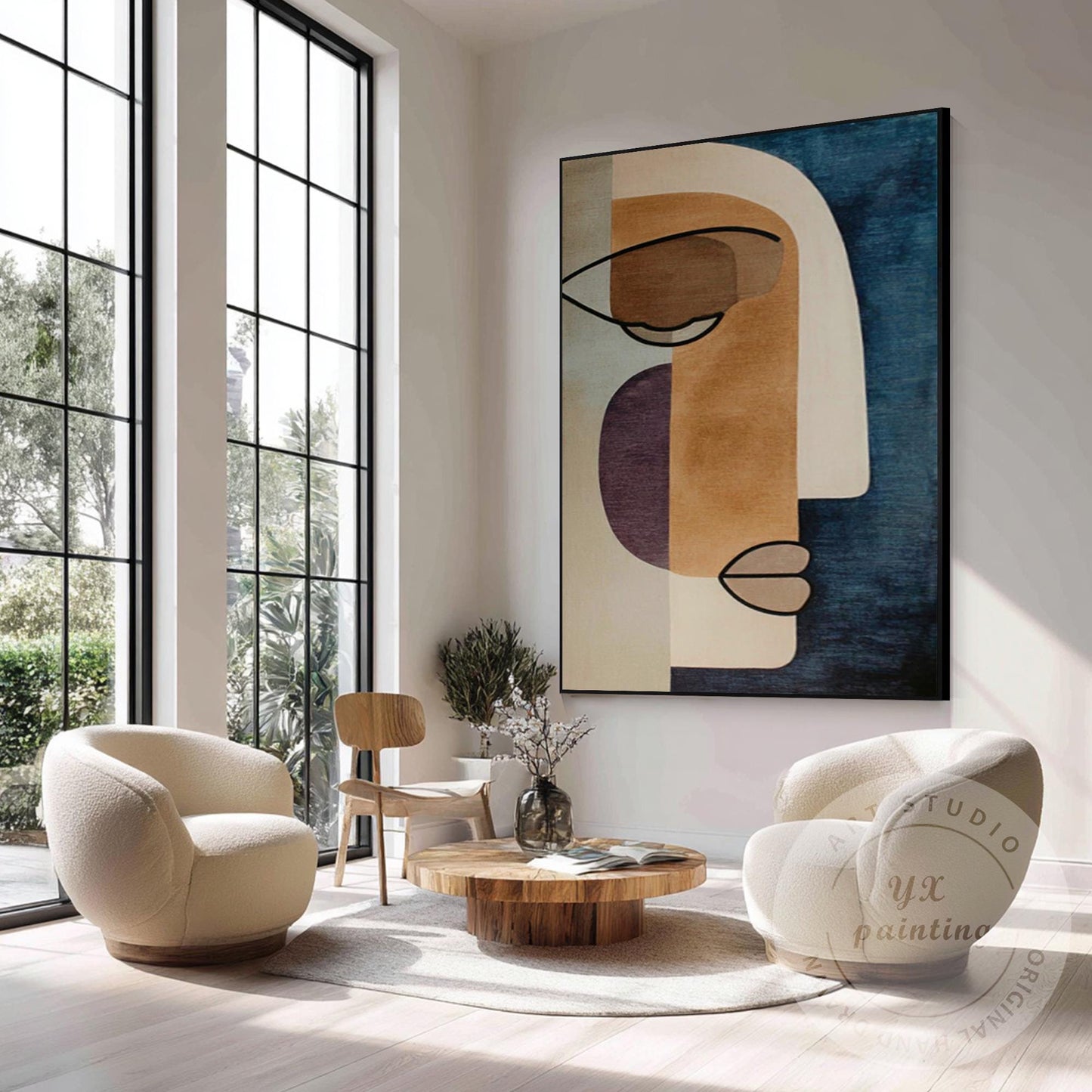 Oversized Abstract Face Wall Art on Canvas, Geometric Minimalist Portrait Painti #2