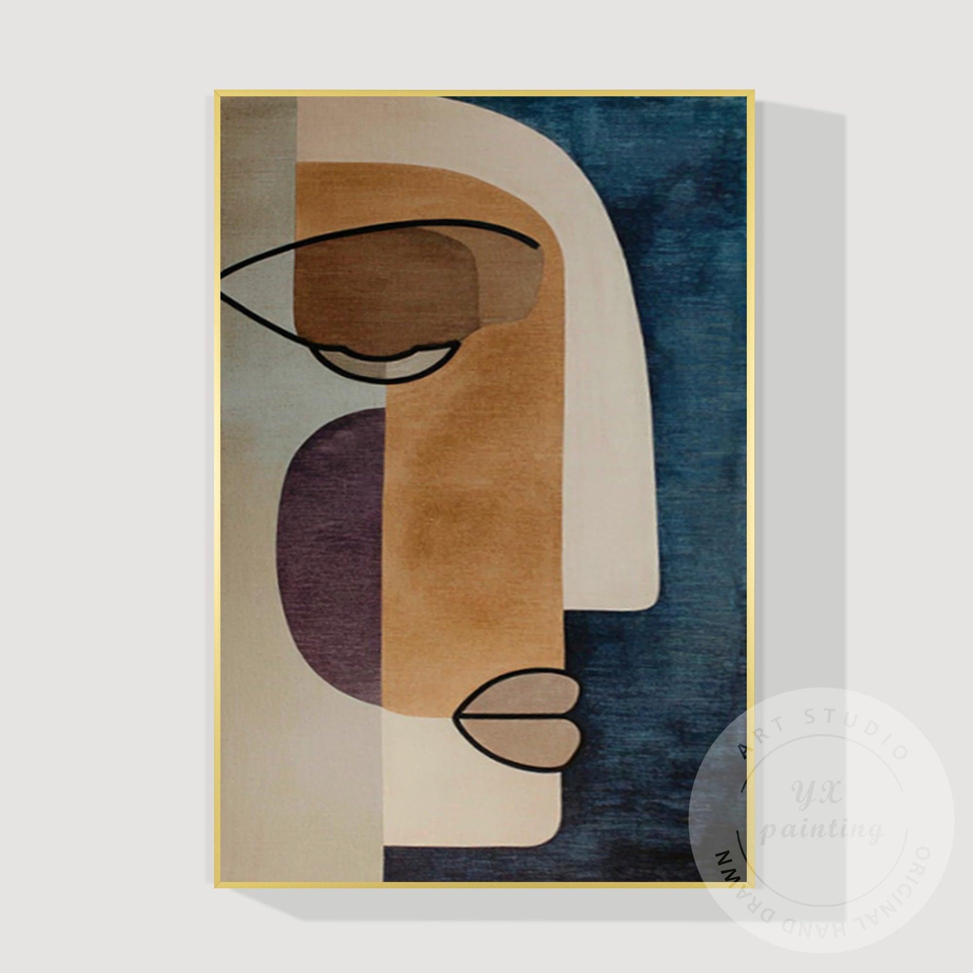 Oversized Abstract Face Wall Art on Canvas, Geometric Minimalist Portrait Painti #11