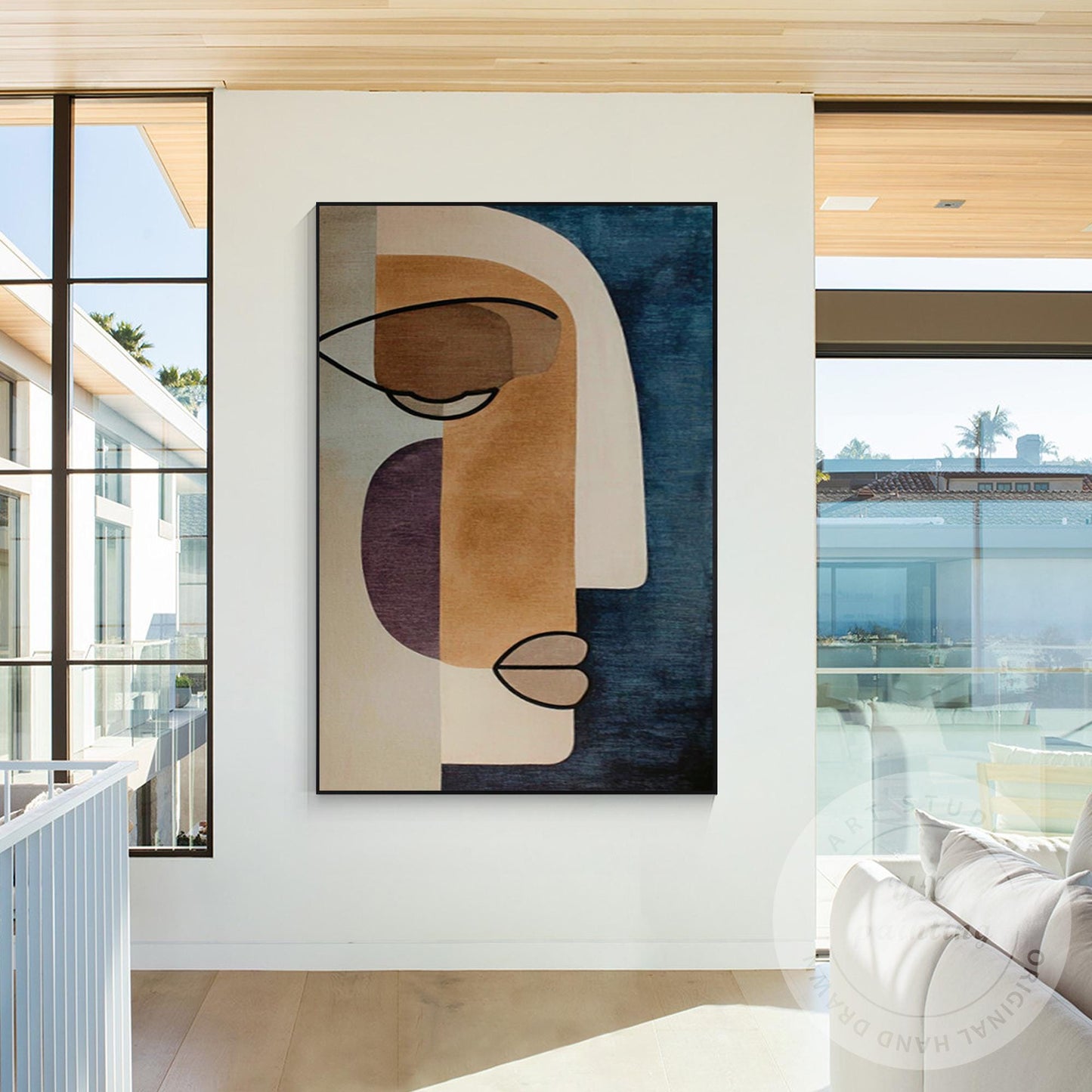 Oversized Abstract Face Wall Art on Canvas, Geometric Minimalist Portrait Painti #4