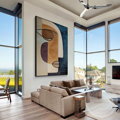 Oversized Abstract Face Wall Art on Canvas, Geometric Minimalist Portrait Painti #5