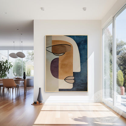 Oversized Abstract Face Wall Art on Canvas, Geometric Minimalist Portrait Painti #6
