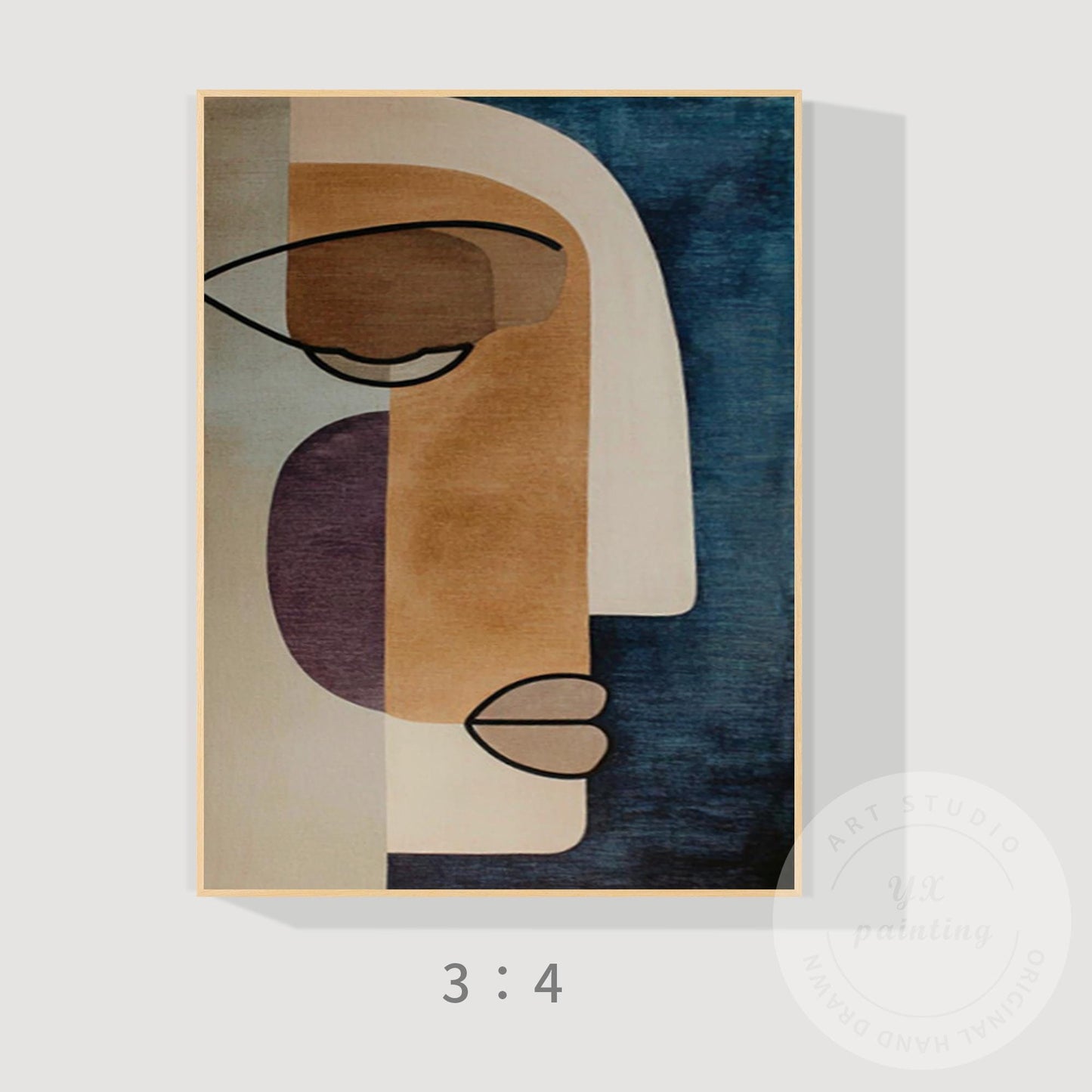 Oversized Abstract Face Wall Art on Canvas, Geometric Minimalist Portrait Painti #7