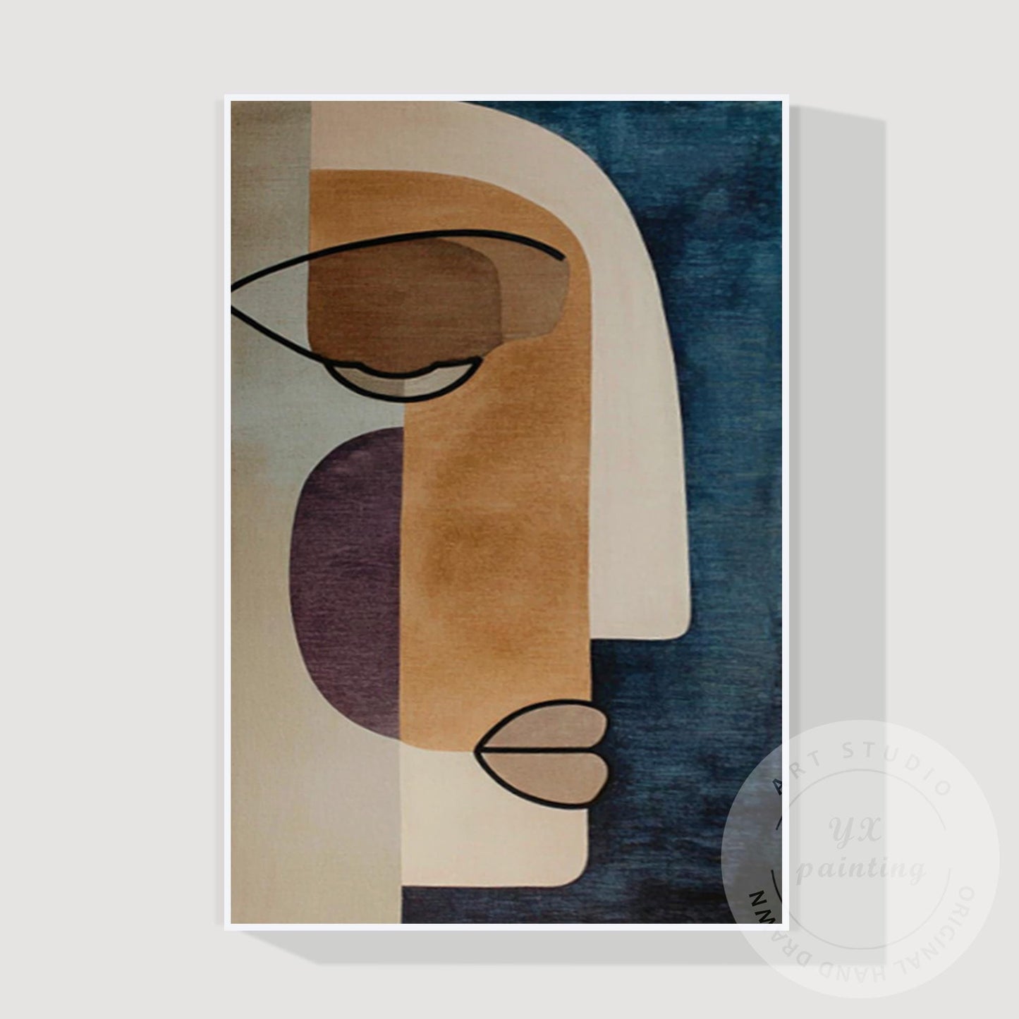 Oversized Abstract Face Wall Art on Canvas, Geometric Minimalist Portrait Painti #8