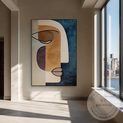 Oversized Abstract Face Wall Art on Canvas, Geometric Minimalist Portrait Painti #1