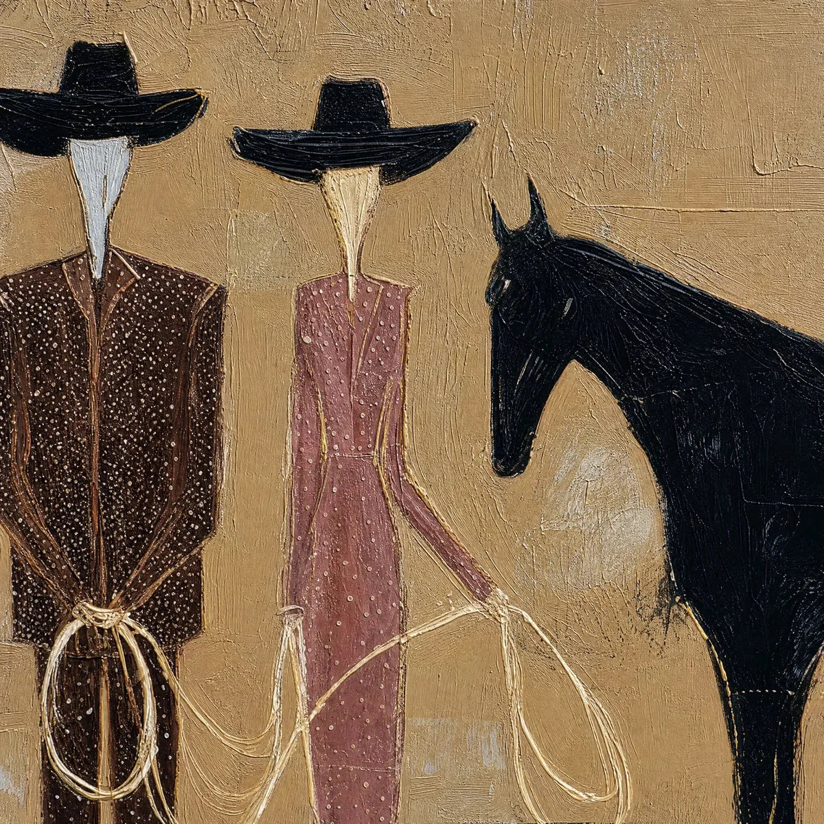 THE PACT: Modern Abstract Western Figurative Oil Painting | rectangular format, hand-painted canvas edge