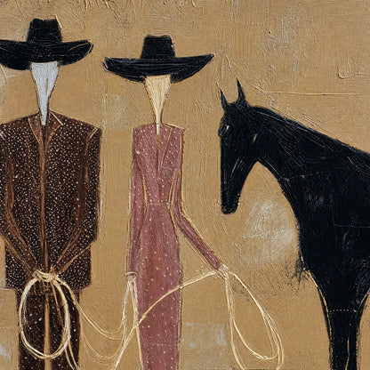 THE PACT: Modern Abstract Western Figurative Oil Painting | rectangular format, hand-painted canvas edge