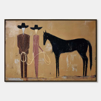 THE PACT: Modern Abstract Western Figurative Oil Painting | hanging in living room, Figurative wall art
