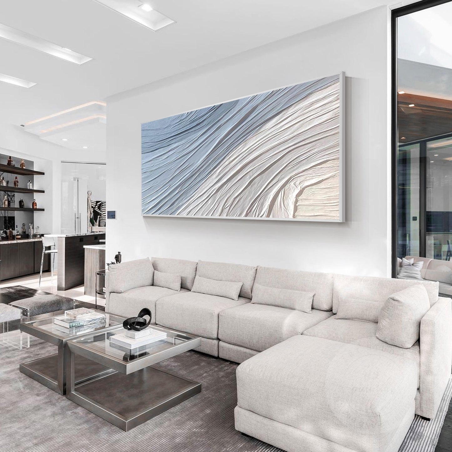 Pale Blue Textured Plaster Abstract Wall Art, Oversized Coastal Canvas Painting, #2