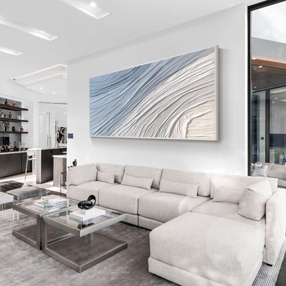 Pale Blue Textured Plaster Abstract Wall Art, Oversized Coastal Canvas Painting, #2