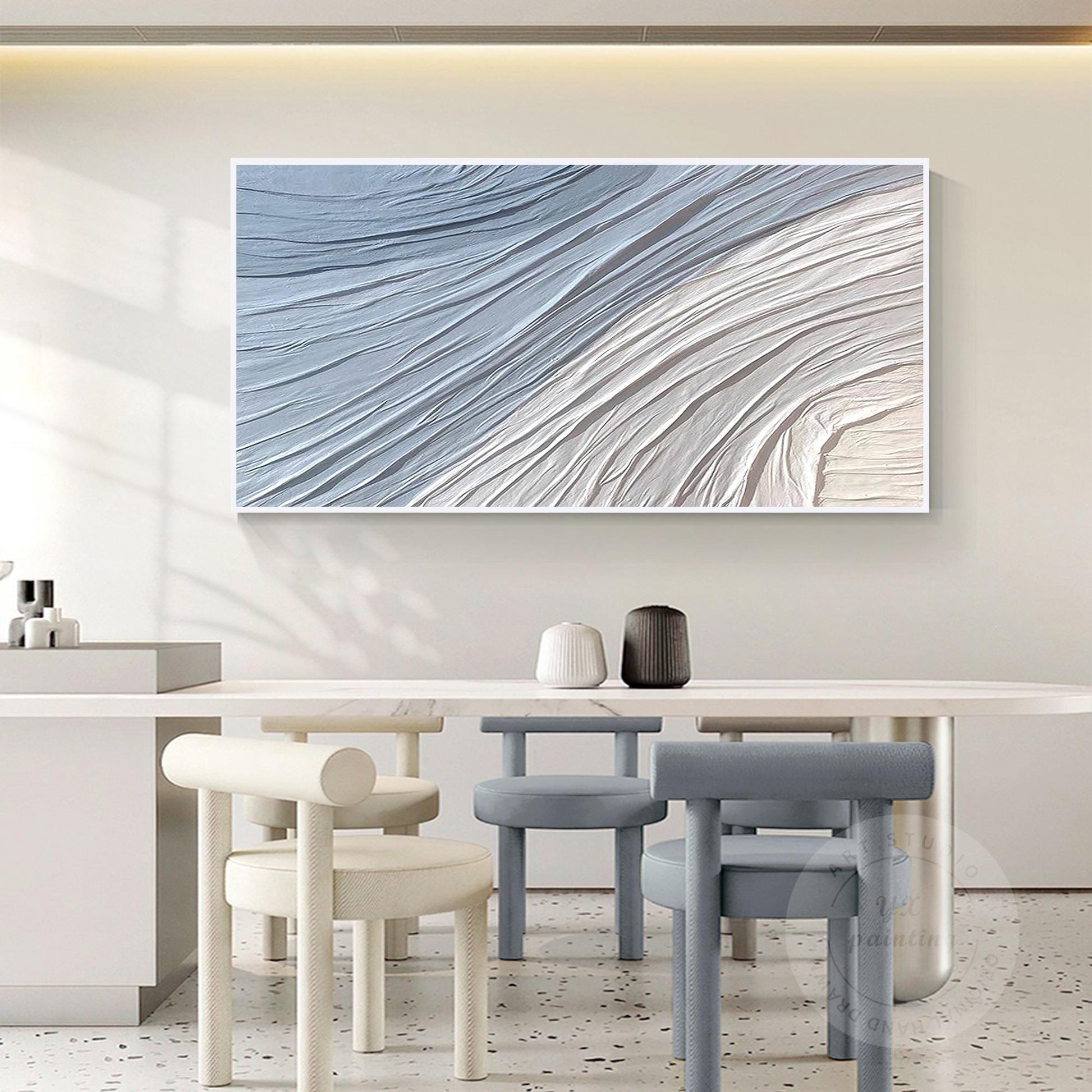 Pale Blue Textured Plaster Abstract Wall Art, Oversized Coastal Canvas Painting, #3