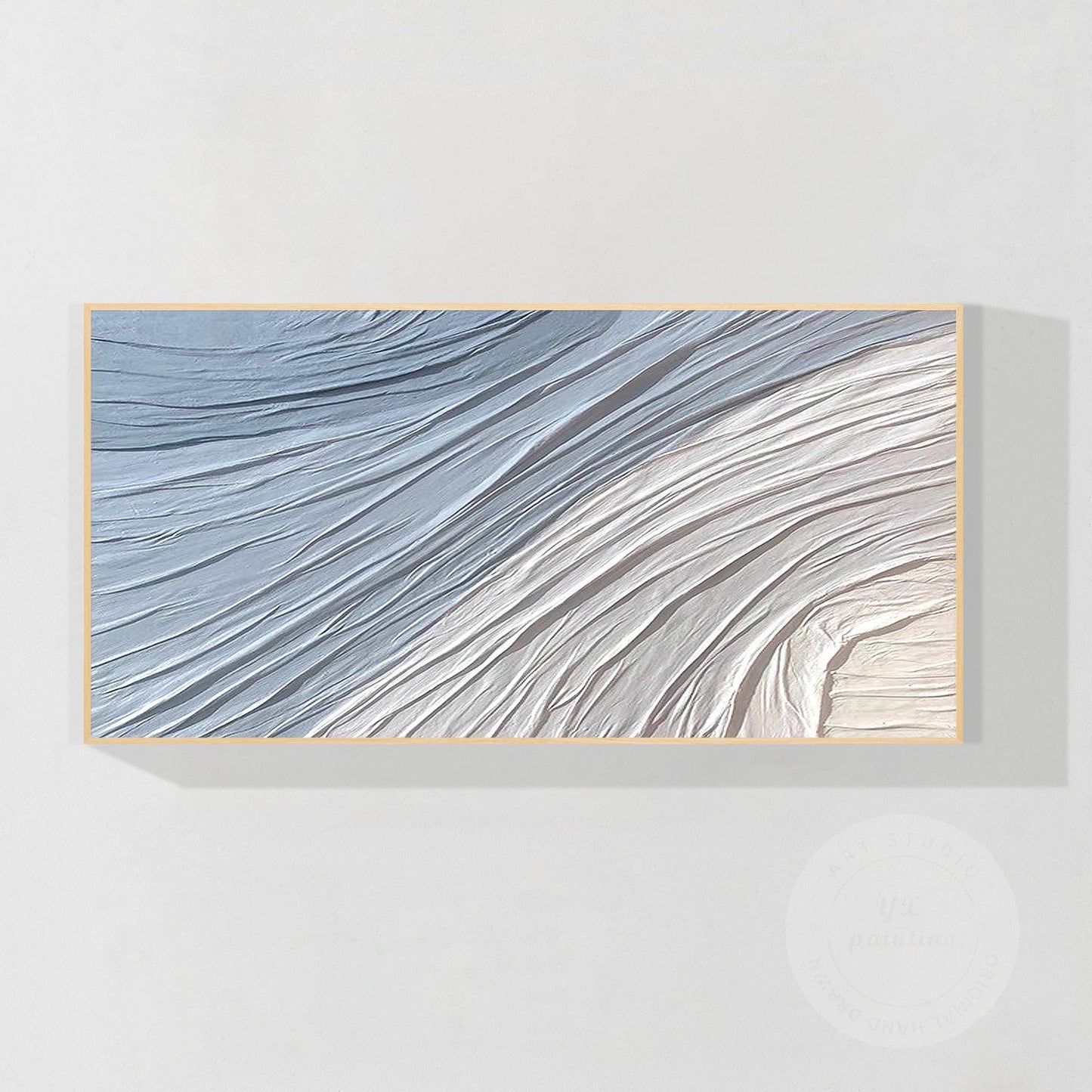 Pale Blue Textured Plaster Abstract Wall Art, Oversized Coastal Canvas Painting, #7