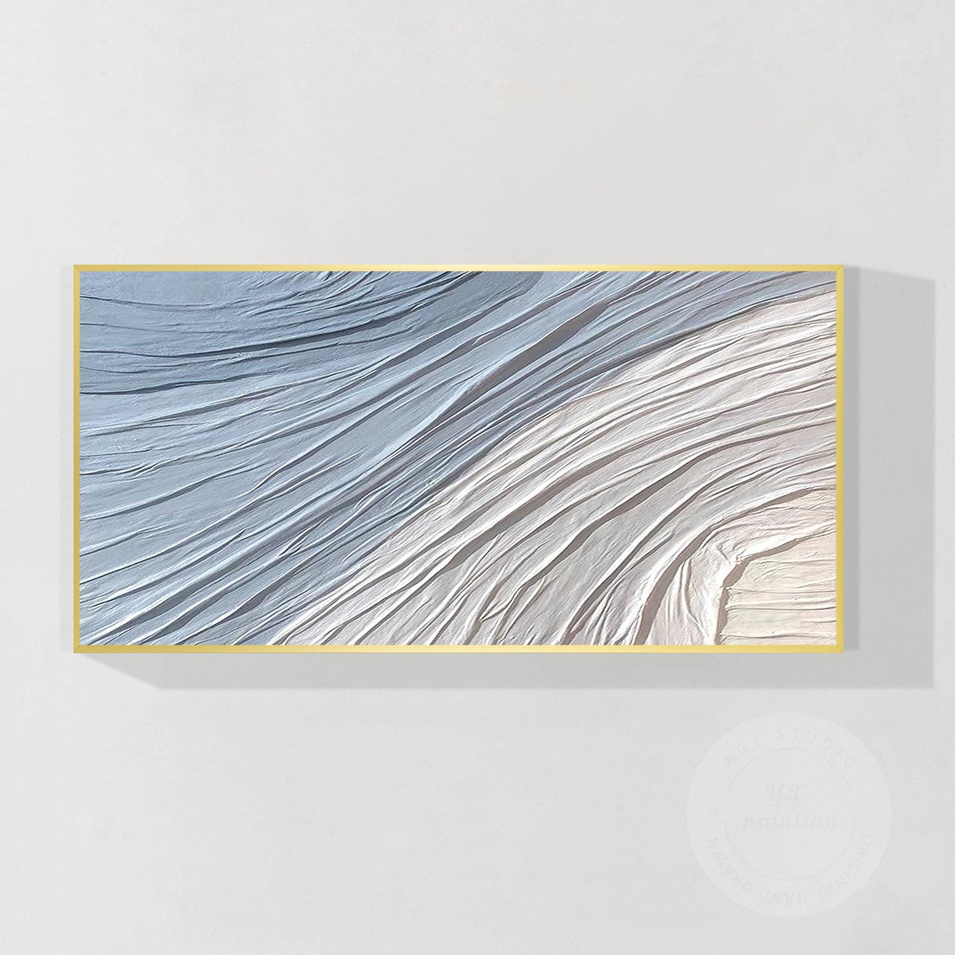 Pale Blue Textured Plaster Abstract Wall Art, Oversized Coastal Canvas Painting, #10