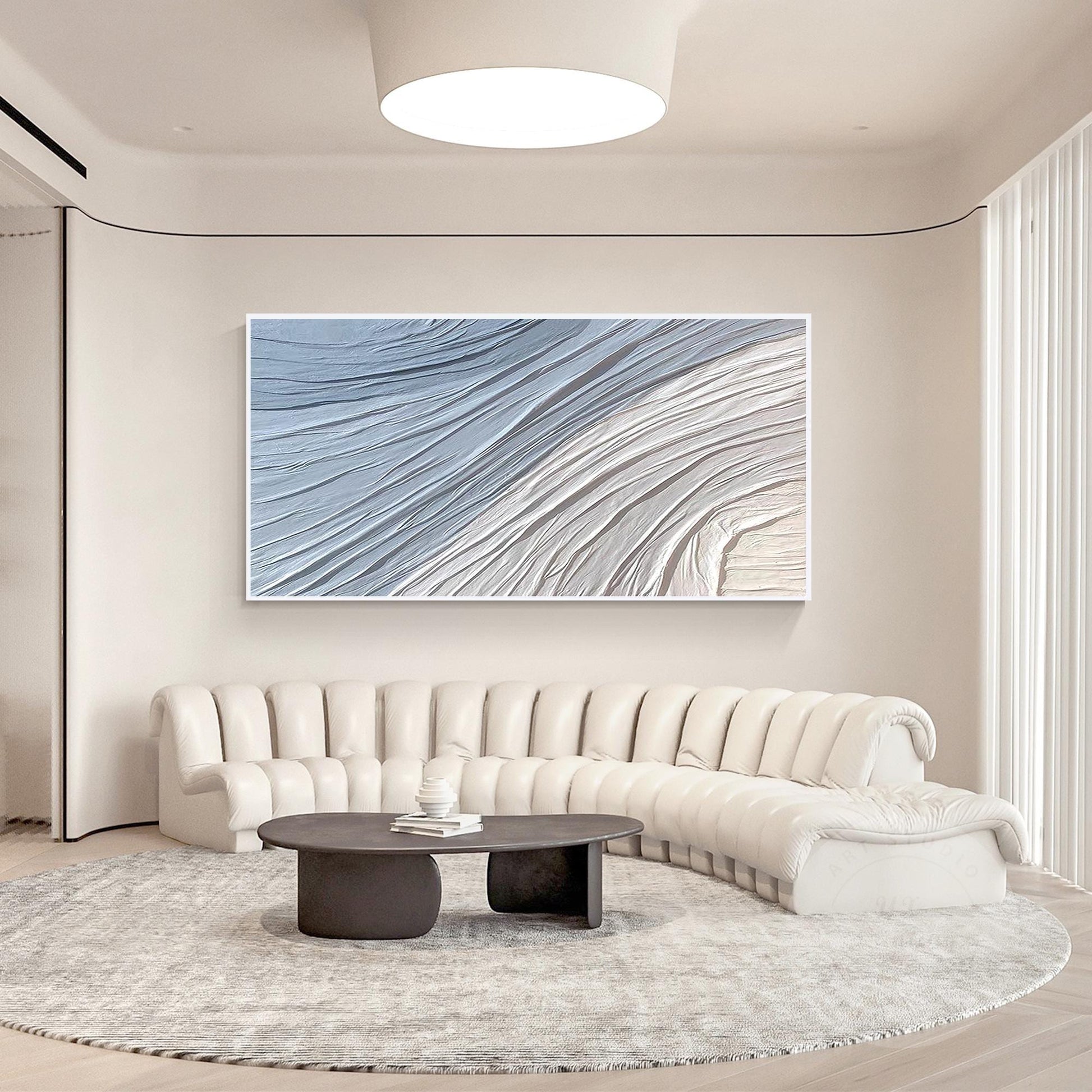 Pale Blue Textured Plaster Abstract Wall Art, Oversized Coastal Canvas Painting, #1