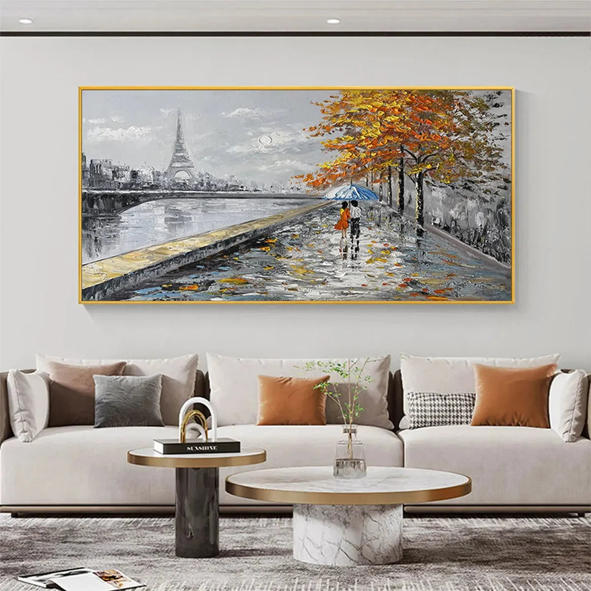 PARISIAN AUTUMN STROLL: Romantic Cityscape Oil Painting with Eiffel Tower | Abstract mood, soft natural light studio shot