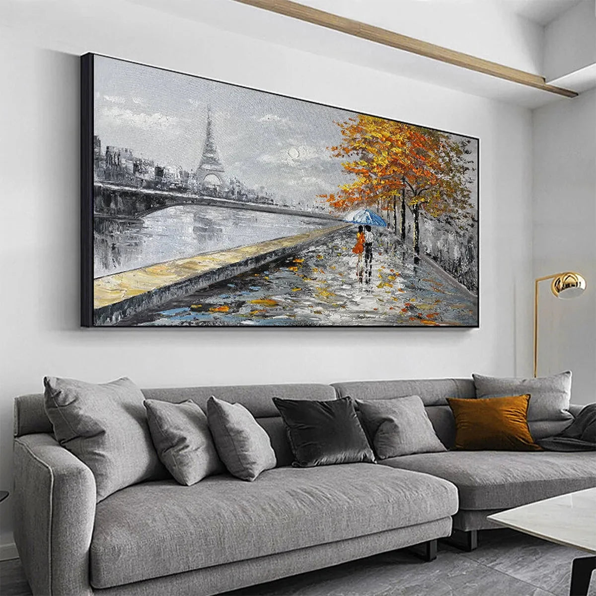 PARISIAN AUTUMN STROLL: Romantic Cityscape Oil Painting with Eiffel Tower | multi-color palette, original oil on stretched canvas art