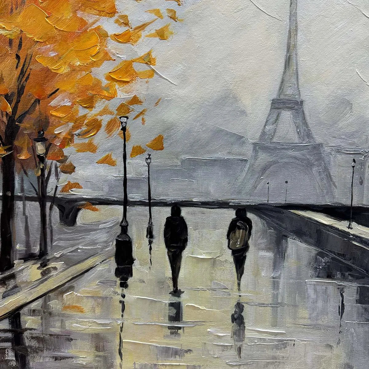 PARISIAN RAIN: Textured Cityscape Oil Painting | rectangular format, hand-painted canvas edge